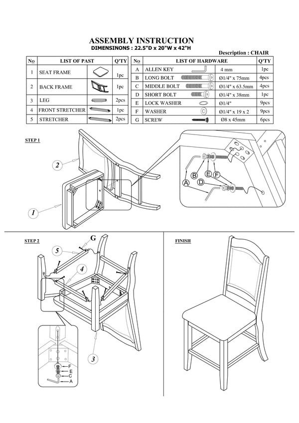 English Elm Dark Brown Wood Counter Height Chairs Set of 2 with Faux Leather Seats and Curved Legs for Kitchen Dining HS00F1346-ID-AHD