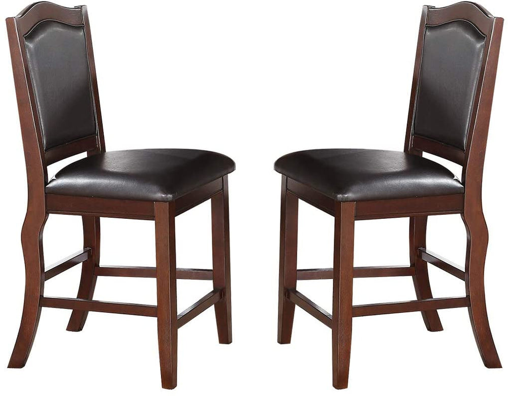 English Elm Dark Brown Wood Counter Height Chairs Set of 2 with Faux Leather Seats and Curved Legs for Kitchen Dining HS00F1346-ID-AHD