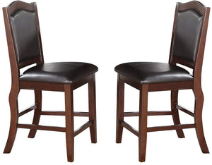 English Elm Dark Brown Wood Counter Height Chairs Set of 2 with Faux Leather Seats and Curved Legs for Kitchen Dining HS00F1346-ID-AHD