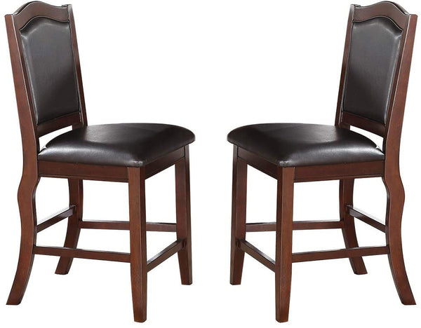 English Elm Dark Brown Wood Counter Height Chairs Set of 2 with Faux Leather Seats and Curved Legs for Kitchen Dining HS00F1346-ID-AHD