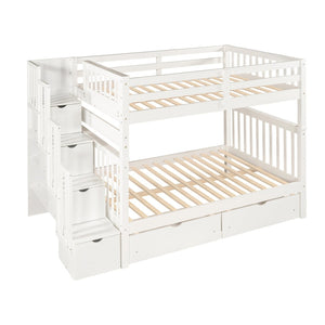 English Elm Full Over Staircase Bunk Bed with Six Storage Drawers and Open Shelving LT000046AAK-1