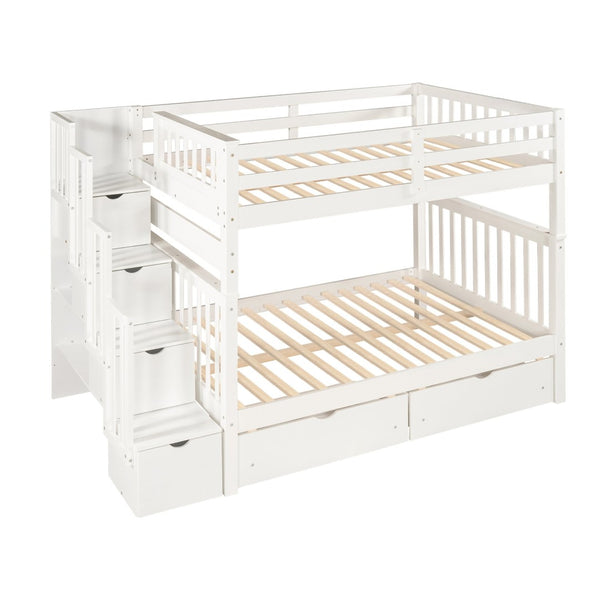 English Elm Full Over Staircase Bunk Bed with Six Storage Drawers and Open Shelving LT000046AAK-1