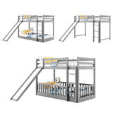 Hearth and Haven Twin over Twin Bunk Bed with Slide & Ladder, Grey