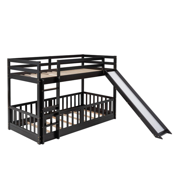 English Elm Twin Over Kids Bunk Bed with Slide Ladder White Pine Frame Safe Sleep LT000009AAP