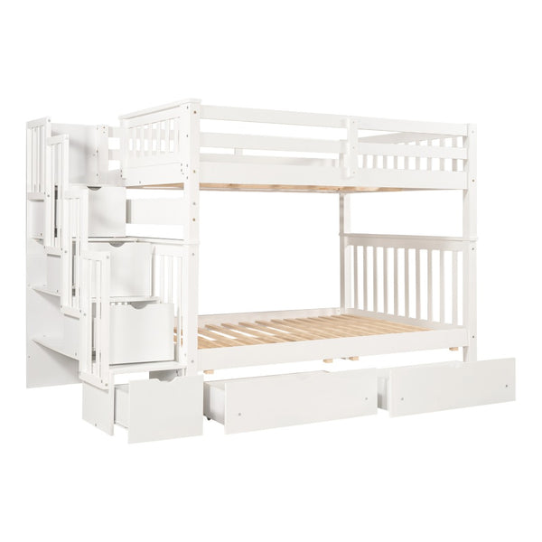 English Elm Full Over Staircase Bunk Bed with Six Storage Drawers and Open Shelving LT000046AAK-1