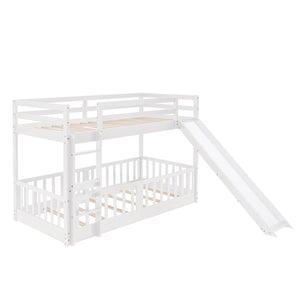 English Elm Twin Over Kids Bunk Bed with Slide Ladder White Pine Frame Safe Sleep LT000009AAK