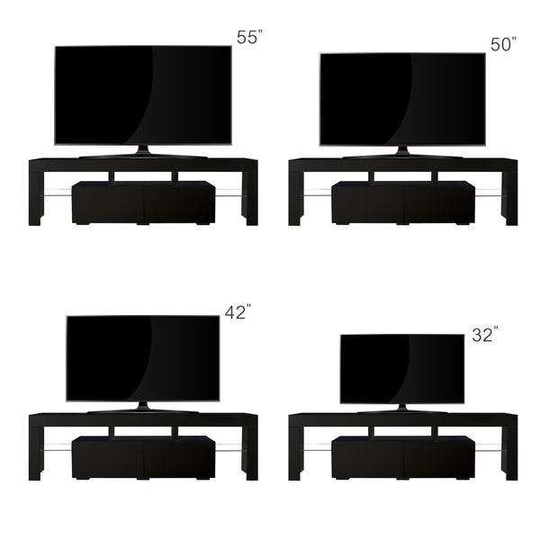 English Elm Modern Low Profile Media Console with Led Lighting Gloss Doors for Living Room or Gaming W33131067