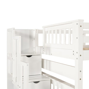 English Elm Full Over Staircase Bunk Bed with Six Storage Drawers and Open Shelving LT000046AAK-1
