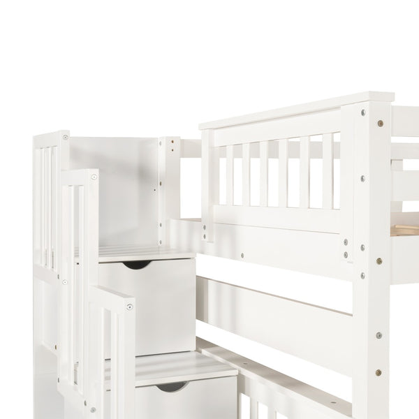 English Elm Full Over Staircase Bunk Bed with Six Storage Drawers and Open Shelving LT000046AAK-1