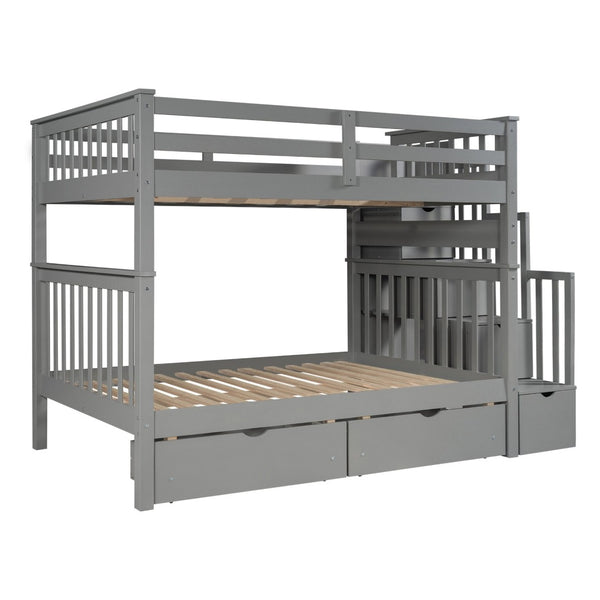 English Elm Full Over Staircase Bunk Bed with Six Storage Drawers and Open Shelving LT000046AAE-1