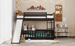 English Elm Twin Over Kids Bunk Bed with Slide Ladder White Pine Frame Safe Sleep LT000009AAP