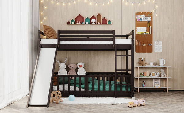 English Elm Twin Over Kids Bunk Bed with Slide Ladder White Pine Frame Safe Sleep LT000009AAP