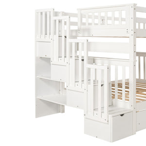 English Elm Full Over Staircase Bunk Bed with Six Storage Drawers and Open Shelving LT000046AAK-1