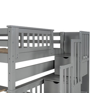 English Elm Full Over Staircase Bunk Bed with Six Storage Drawers and Open Shelving LT000046AAE-1