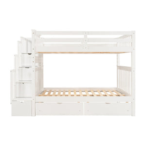 English Elm Full Over Staircase Bunk Bed with Six Storage Drawers and Open Shelving LT000046AAK-1
