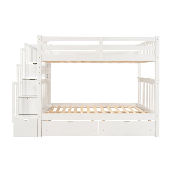 English Elm Full Over Staircase Bunk Bed with Six Storage Drawers and Open Shelving LT000046AAK-1
