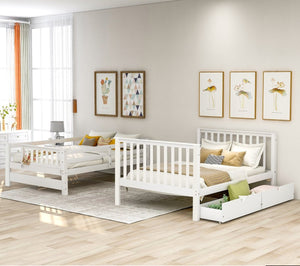 English Elm Full Over Staircase Bunk Bed with Six Storage Drawers and Open Shelving LT000046AAK-1