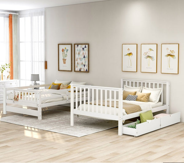 English Elm Full Over Staircase Bunk Bed with Six Storage Drawers and Open Shelving LT000046AAK-1