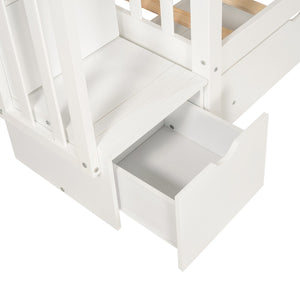 English Elm Full Over Staircase Bunk Bed with Six Storage Drawers and Open Shelving LT000046AAK-1