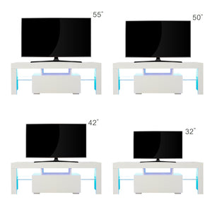 English Elm Entertainment Tv Stand with Led Ambient Lighting White Cabinet for Living Room W33115869