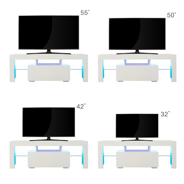 English Elm Entertainment Tv Stand with Led Ambient Lighting White Cabinet for Living Room W33115869