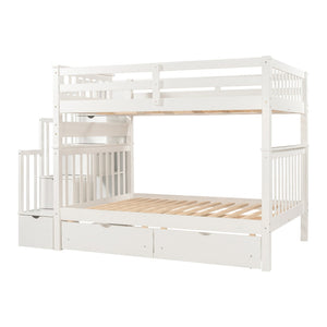 English Elm Full Over Staircase Bunk Bed with Six Storage Drawers and Open Shelving LT000046AAK-1