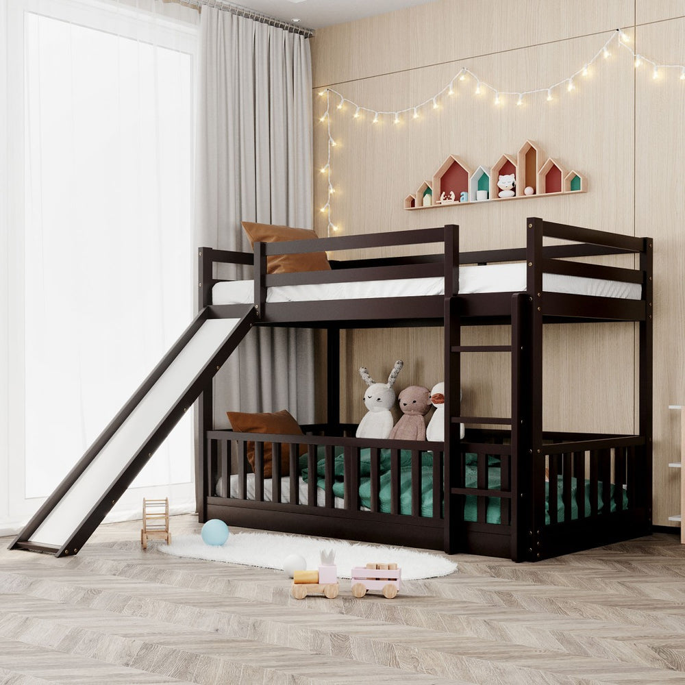 English Elm Twin Over Kids Bunk Bed with Slide Ladder White Pine Frame Safe Sleep LT000009AAP