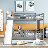 Hearth and Haven Twin over Twin Bunk Bed with Slide & Ladder, Grey