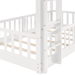 English Elm Twin Over Kids Bunk Bed with Slide Ladder White Pine Frame Safe Sleep LT000009AAK