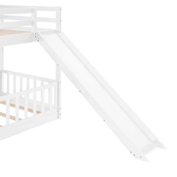 English Elm Twin Over Kids Bunk Bed with Slide Ladder White Pine Frame Safe Sleep LT000009AAK