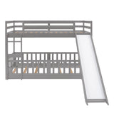 Hearth and Haven Twin over Twin Bunk Bed with Slide & Ladder, Grey