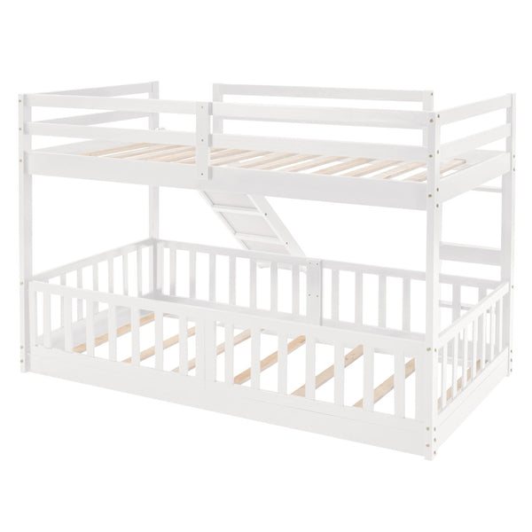 English Elm Twin Over Kids Bunk Bed with Slide Ladder White Pine Frame Safe Sleep LT000009AAK