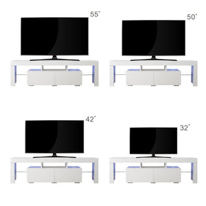 English Elm Modern Led Media Console with Remote Lighting Mdf Glass Top Living Room Storage W33131188