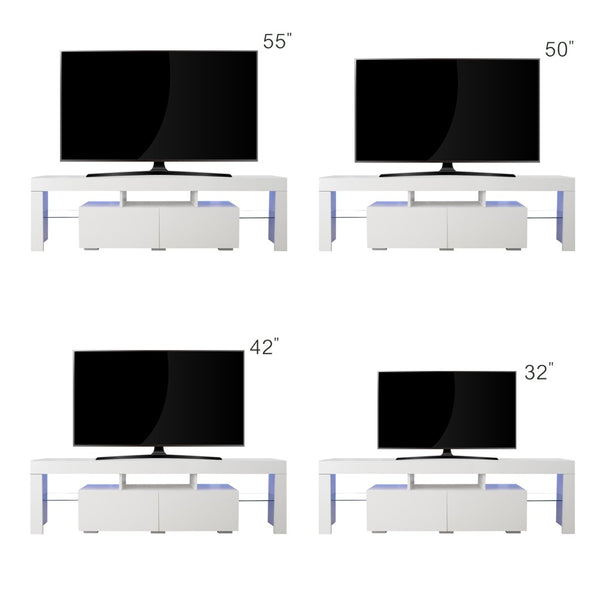 English Elm Modern Led Media Console with Remote Lighting Mdf Glass Top Living Room Storage W33131188