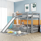 Hearth and Haven Twin over Twin Bunk Bed with Slide & Ladder, Grey