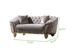 English Elm Vanessa Velvet Tufted Loveseat in Taupe with Gold-Plated Waterfall Legs, Coil Springs & Pillows G150109203