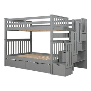 English Elm Full Over Staircase Bunk Bed with Six Storage Drawers and Open Shelving LT000046AAE-1