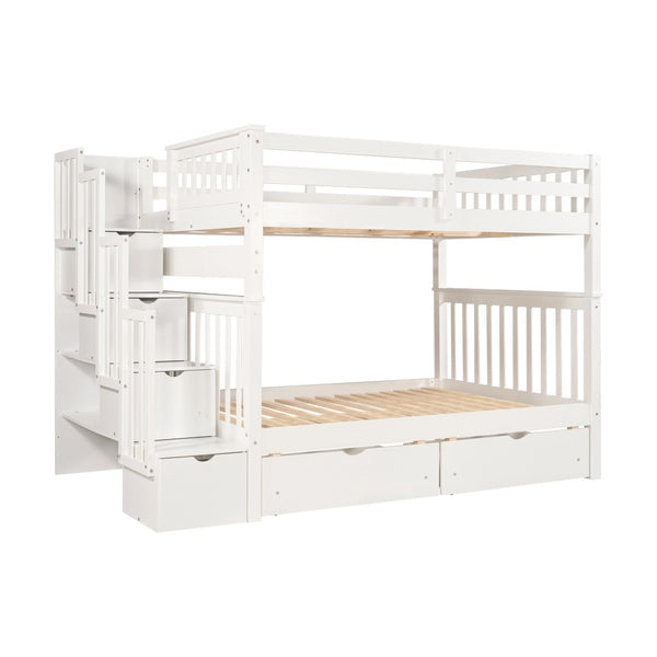 English Elm Full Over Staircase Bunk Bed with Six Storage Drawers and Open Shelving LT000046AAK-1