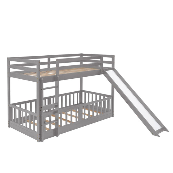 English Elm Twin Over Kids Bunk Bed with Slide Ladder White Pine Frame Safe Sleep LT000009AAE
