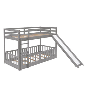 Hearth and Haven Twin over Twin Bunk Bed with Slide & Ladder, Grey