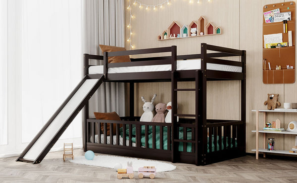 English Elm Twin Over Kids Bunk Bed with Slide Ladder White Pine Frame Safe Sleep LT000009AAP