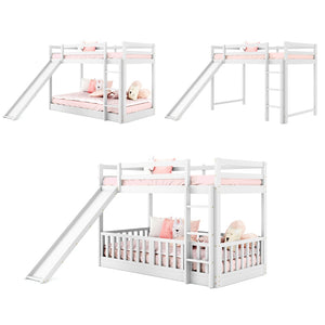 English Elm Twin Over Kids Bunk Bed with Slide Ladder White Pine Frame Safe Sleep LT000009AAK