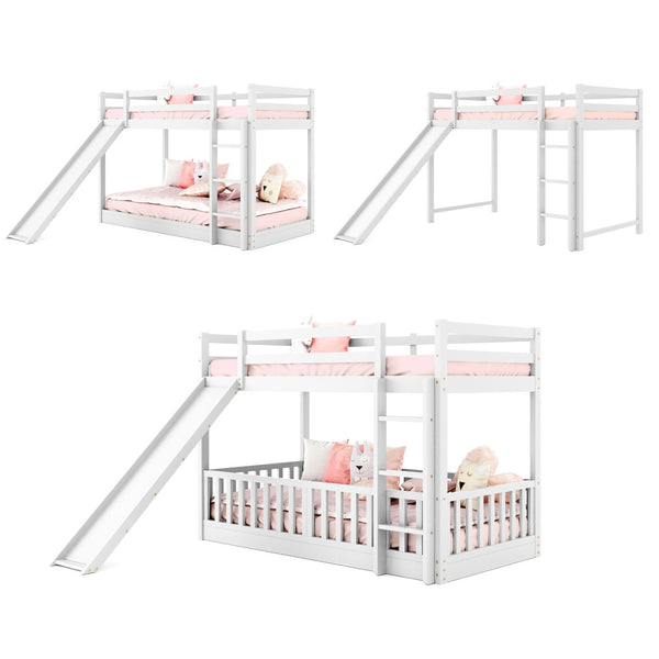 English Elm Twin Over Kids Bunk Bed with Slide Ladder White Pine Frame Safe Sleep LT000009AAK