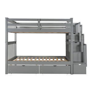 English Elm Full Over Staircase Bunk Bed with Six Storage Drawers and Open Shelving LT000046AAE-1