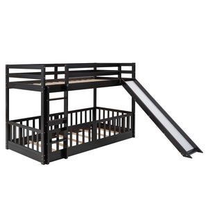 English Elm Twin Over Kids Bunk Bed with Slide Ladder White Pine Frame Safe Sleep LT000009AAP