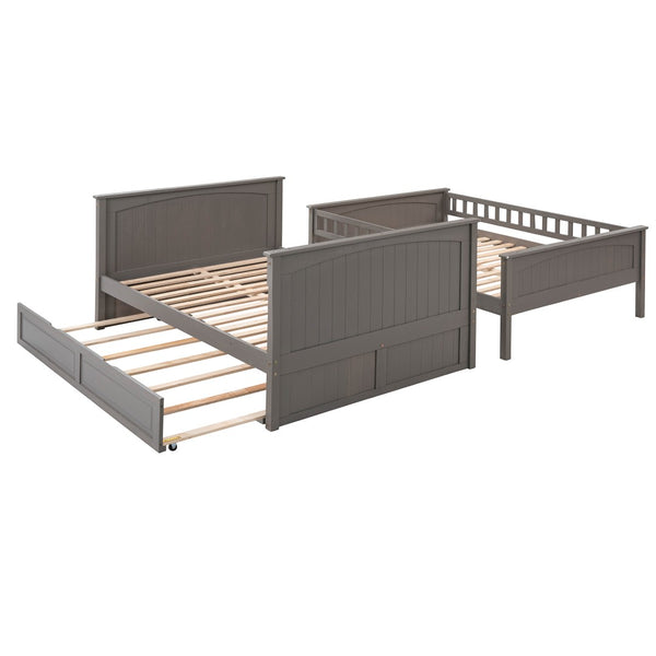English Elm Full Over Bunk Bed with Trundle Solid Pine Wood Kids Bedroom Sleeper LT000044AAN