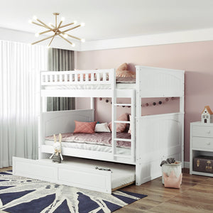 English Elm Full Over Bunk Bed with Trundle Solid Pine Wood Kids Bedroom Sleeper LT000044AAK-1