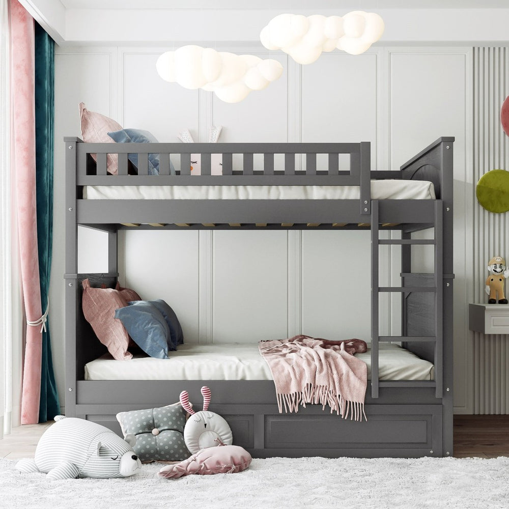English Elm Full Over Bunk Bed with Trundle Solid Pine Wood Kids Bedroom Sleeper LT000044AAN-1