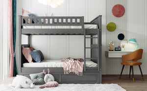 English Elm Full Over Bunk Bed with Trundle Solid Pine Wood Kids Bedroom Sleeper LT000044AAN-1