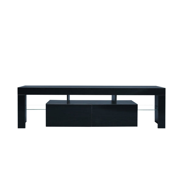 English Elm Modern Low Profile Media Console with Led Lighting Gloss Doors for Living Room or Gaming W33131067